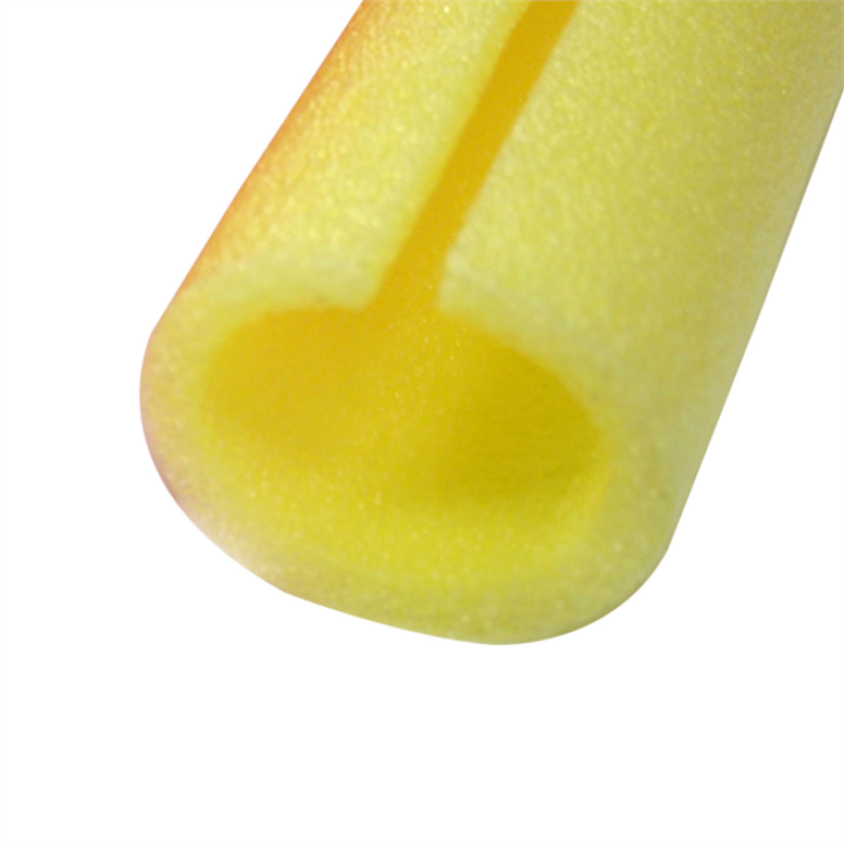 Yellow foam handrail protector tube for protecting handrails, door frames, and interior surfaces