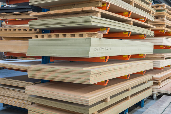 Construction Sheet Materials Stored On Cantilever Rack